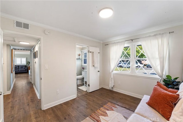 11243 Gaviota Ave, Granada Hills, CA 91344 - living area featuring wood finished floors, crown molding, and plenty of natural light