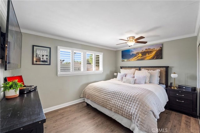 11243 Gaviota Ave, Granada Hills, CA 91344 - bedroom featuring wood finished floors, crown molding, and a ceiling fan