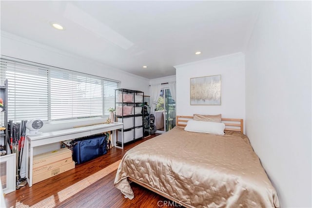 358 S Gramercy Pl Unit 201, Los Angeles, CA 90020 - bedroom featuring crown molding, wood finished floors, and recessed lighting