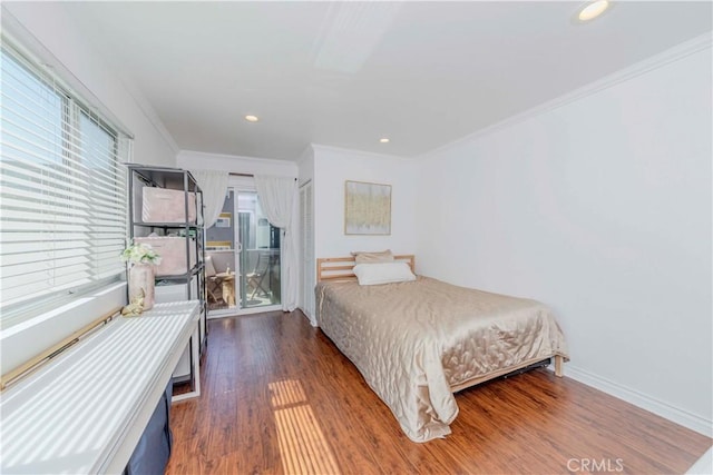 358 S Gramercy Pl Unit 201, Los Angeles, CA 90020 - bedroom with ornamental molding, wood finished floors, and recessed lighting
