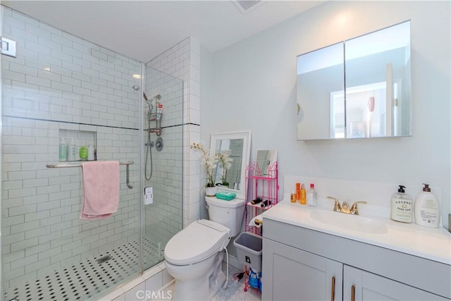 358 S Gramercy Pl Unit 201, Los Angeles, CA 90020 - full bath featuring vanity, a shower stall, and tile patterned floors