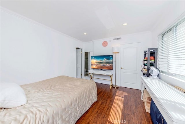 358 S Gramercy Pl Unit 201, Los Angeles, CA 90020 - bedroom with crown molding, dark wood finished floors, and recessed lighting