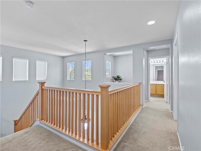 28323 Roman Ct, Saugus, CA 91350 - hallway featuring an upstairs landing, carpet flooring, and recessed lighting