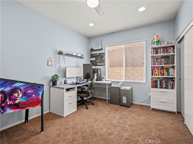 28323 Roman Ct, Saugus, CA 91350 - office space featuring light carpet, a ceiling fan, and recessed lighting
