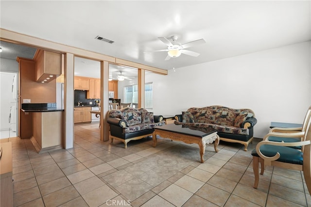 429 E Providencia Ave Unit B, Burbank, CA 91501 - living room featuring a ceiling fan and light tile patterned floors