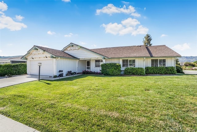 6304 Tamarind St, Oak Park, CA 91377 - ranch-style home with board and batten siding, concrete driveway, a garage, and a front lawn