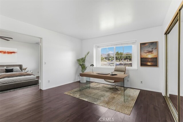 6304 Tamarind St, Oak Park, CA 91377 - office with wood finished floors and a ceiling fan
