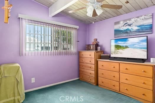 17059 E Groverdale St, Covina, CA 91722 - bedroom featuring multiple windows, carpet flooring, a ceiling fan, and wooden ceiling