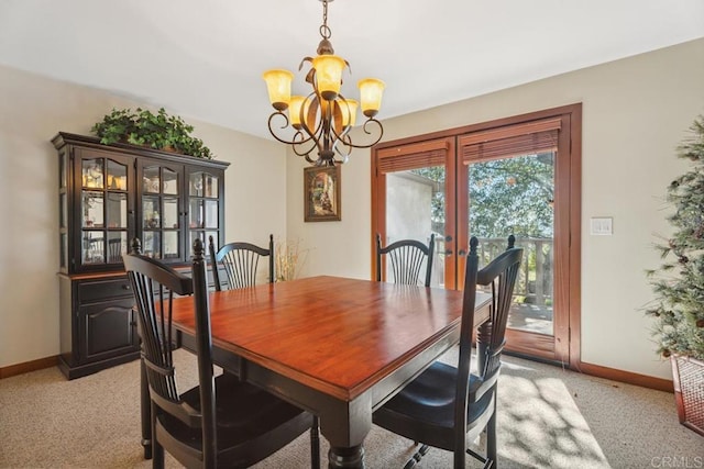 1480 Round Potrero Rd, Potrero, CA 91963 - dining room featuring french doors, a chandelier, and light colored carpet