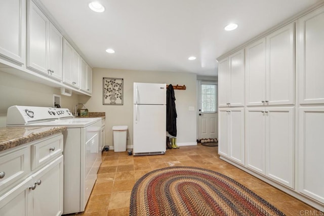 1480 Round Potrero Rd, Potrero, CA 91963 - washroom featuring recessed lighting, cabinet space, and washing machine and dryer