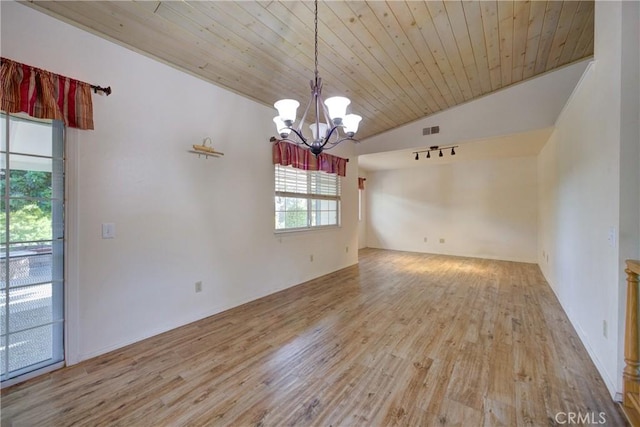 355 Via Vicente, Nipomo, CA 93444 - spare room with wood finished floors, a chandelier, lofted ceiling, and wood ceiling