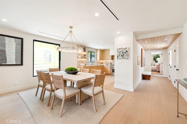 13817 Valley Vista Blvd, Sherman Oaks, CA 91423 - dining area featuring recessed lighting, light wood-style floors, and a chandelier