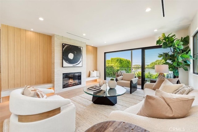 13817 Valley Vista Blvd, Sherman Oaks, CA 91423 - living room with plenty of natural light, a large fireplace, recessed lighting, and wood finished floors