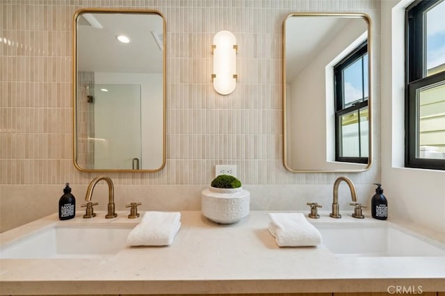 13817 Valley Vista Blvd, Sherman Oaks, CA 91423 - bathroom with double vanity and backsplash