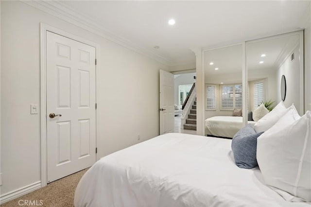 24622 Cresta Ct, Laguna Hills, CA 92653 - bedroom featuring crown molding, light carpet, and recessed lighting