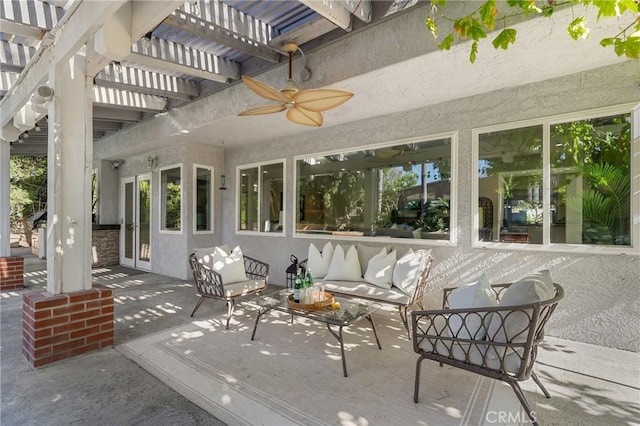 24622 Cresta Ct, Laguna Hills, CA 92653 - view of patio / terrace featuring a pergola, a ceiling fan, and an outdoor hangout area