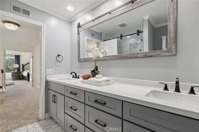 24622 Cresta Ct, Laguna Hills, CA 92653 - ensuite bathroom with double vanity, crown molding, and a tile shower