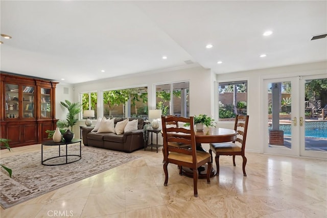 24622 Cresta Ct, Laguna Hills, CA 92653 - living room with french doors, recessed lighting, and crown molding
