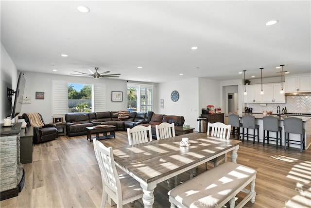 11715 Periwinkle Pl, Jurupa Valley, CA 91752 - dining area featuring recessed lighting, light wood finished floors, and a ceiling fan