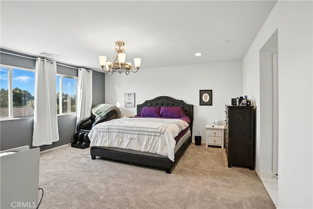 11715 Periwinkle Pl, Jurupa Valley, CA 91752 - bedroom featuring light colored carpet, a chandelier, and recessed lighting