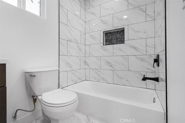 727 E 94th St, Los Angeles, CA 90002 - bathroom with tub / shower combination, marble look tile flooring, and vanity