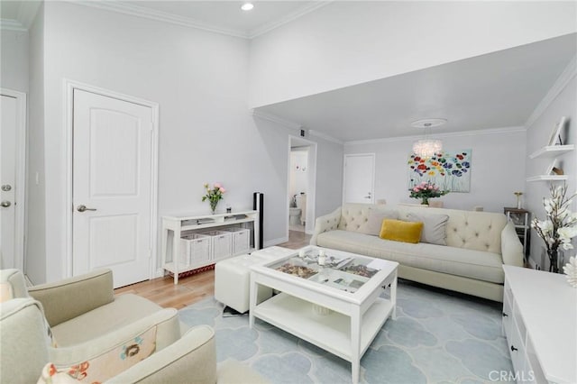 225 W Mission Rd Unit A, San Gabriel, CA 91776 - living room featuring light wood-type flooring, crown molding, and recessed lighting