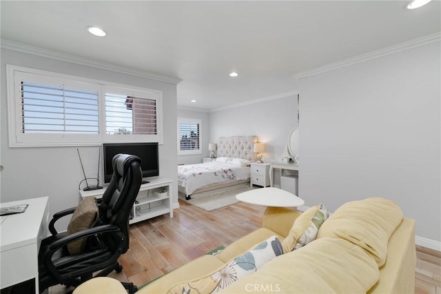 225 W Mission Rd Unit A, San Gabriel, CA 91776 - bedroom with wood finished floors, an office area, recessed lighting, and ornamental molding