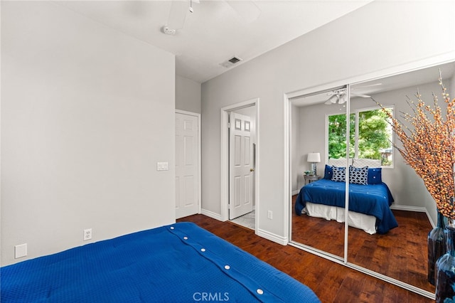 13014 Bermuda Ave, Chino, CA 91710 - bedroom with wood finished floors, a closet, and ceiling fan