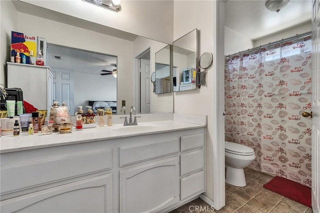 12012 Sproul St Unit 1/2, Norwalk, CA 90650 - bathroom featuring vanity, a ceiling fan, a shower with shower curtain, and ensuite bathroom