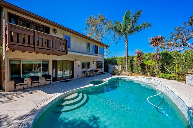27681 Paseo Esteban, San Juan Capistrano, CA 92675 - view of pool with french doors, a patio, a fenced backyard, and a pool with connected hot tub
