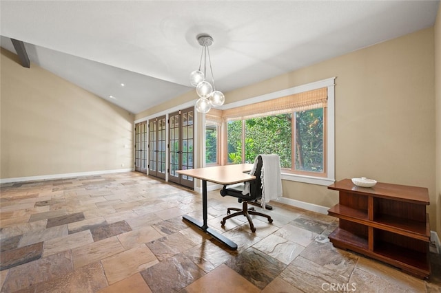 27681 Paseo Esteban, San Juan Capistrano, CA 92675 - office space featuring stone tile floors, french doors, and vaulted ceiling