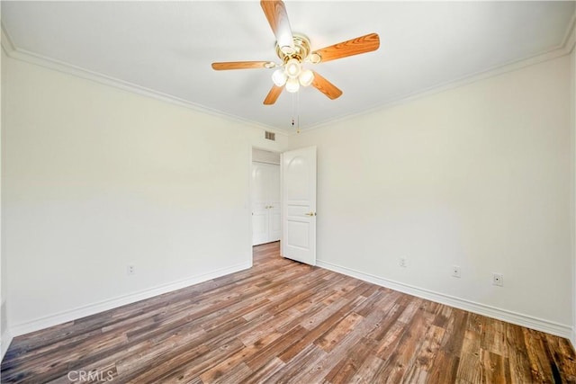 734 Puma Canyon Ln, Glendora, CA 91740 - empty room featuring wood finished floors, ornamental molding, and ceiling fan