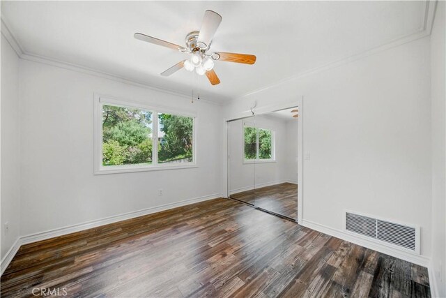 734 Puma Canyon Ln, Glendora, CA 91740 - empty room featuring wood finished floors, crown molding, and ceiling fan