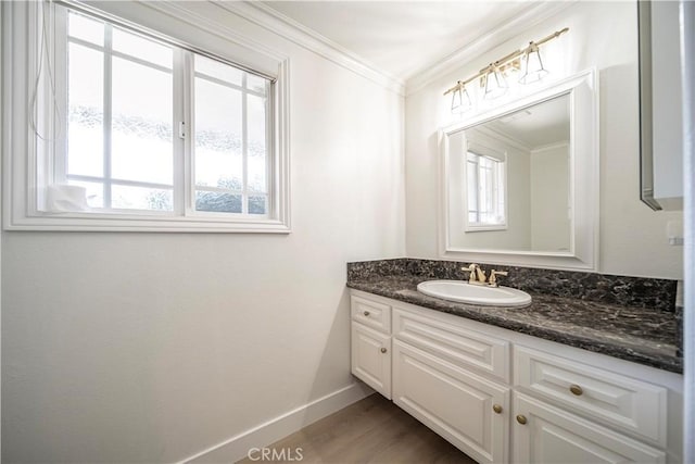 734 Puma Canyon Ln, Glendora, CA 91740 - bathroom with crown molding, vanity, and wood finished floors