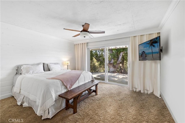 2805 Via Montecito, San Clemente, CA 92672 - bedroom featuring carpet, access to exterior, crown molding, and a ceiling fan