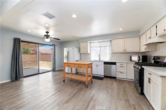 2294 Daisy Way, Hemet, CA 92545 - kitchen featuring stainless steel appliances, under cabinet range hood, light countertops, decorative backsplash, and healthy amount of natural light
