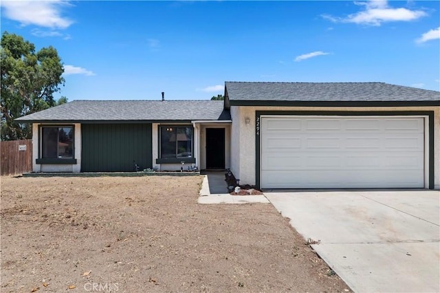 2294 Daisy Way, Hemet, CA 92545 - ranch-style house featuring driveway, a shingled roof, and a garage