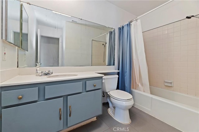 2294 Daisy Way, Hemet, CA 92545 - bathroom featuring vanity, shower / bath combo with shower curtain, and tile patterned flooring