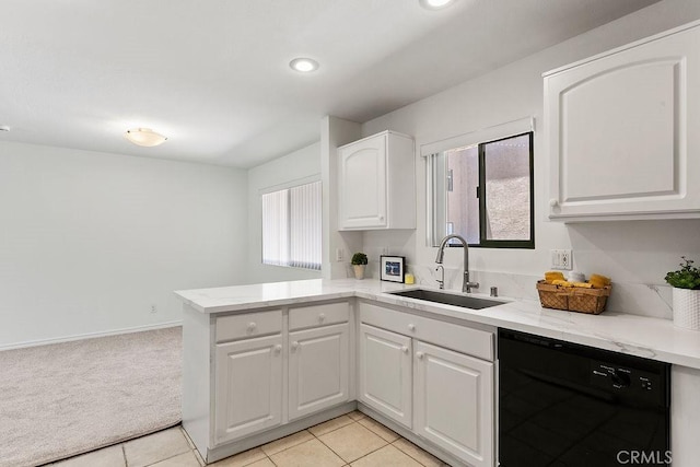 12400 Montecito Rd Unit 222, Seal Beach, CA 90740 - kitchen featuring black dishwasher, white cabinets, plenty of natural light, a peninsula, and recessed lighting