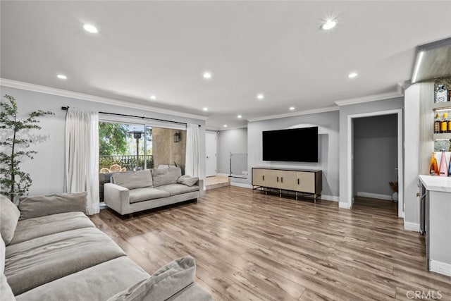 9778 Via Roma, Burbank, CA 91504 - living room with wood finished floors, crown molding, and recessed lighting