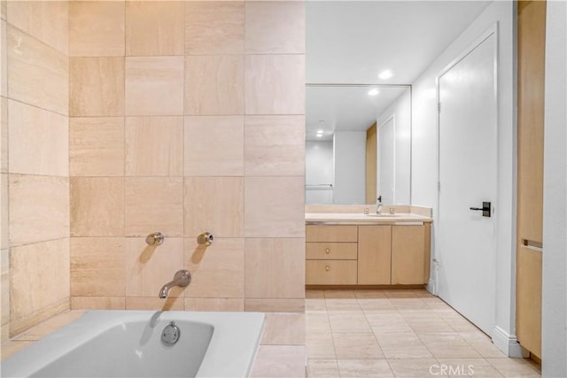 850 E Ocean Blvd Unit 1604, Long Beach, CA 90802 - full bathroom featuring a tub, vanity, and recessed lighting