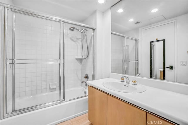 850 E Ocean Blvd Unit 1604, Long Beach, CA 90802 - bathroom featuring vanity, bath / shower combo with glass door, recessed lighting, and tile patterned flooring