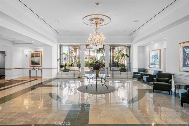 850 E Ocean Blvd Unit 1604, Long Beach, CA 90802 - lobby with wainscoting, a decorative wall, and crown molding