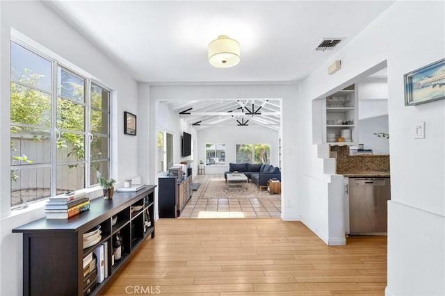 1544 3rd St, Manhattan Beach, CA 90266 - corridor featuring light wood finished floors and vaulted ceiling