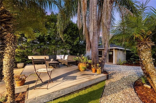 1544 3rd St, Manhattan Beach, CA 90266 - view of patio / terrace with an outdoor hangout area, a wooden deck, and an outdoor structure