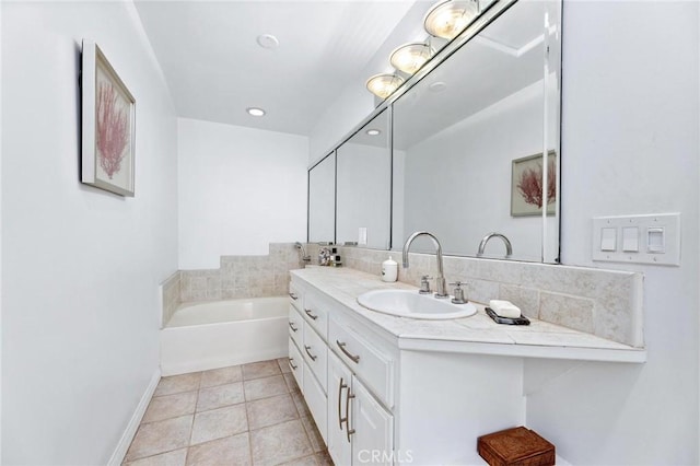 1544 3rd St, Manhattan Beach, CA 90266 - full bathroom with double vanity, a bath, recessed lighting, and tile patterned flooring