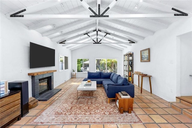 1544 3rd St, Manhattan Beach, CA 90266 - living room featuring wooden ceiling and a brick fireplace