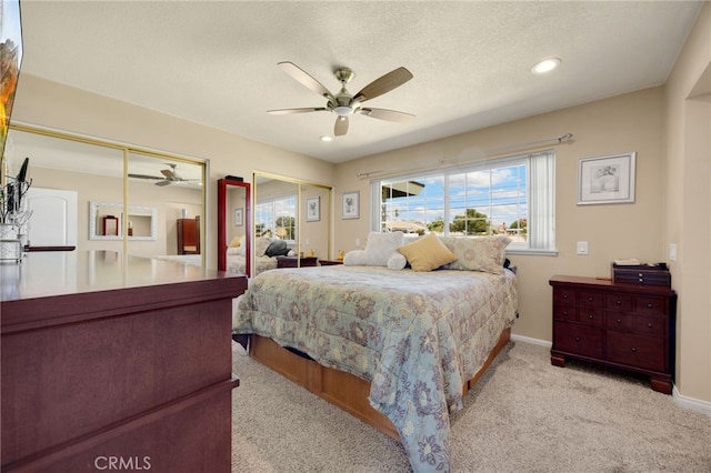 1219 N Van Buren St, Placentia, CA 92870 - carpeted bedroom with multiple closets, a textured ceiling, ceiling fan, and recessed lighting