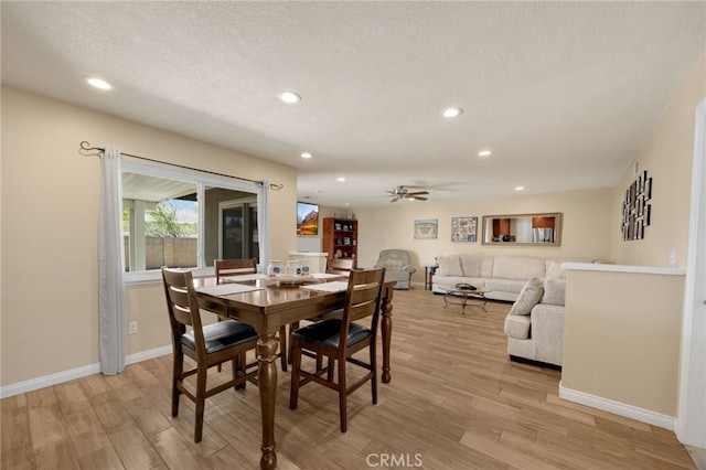 1219 N Van Buren St, Placentia, CA 92870 - dining area featuring light wood-style flooring, a ceiling fan, recessed lighting, and a textured ceiling