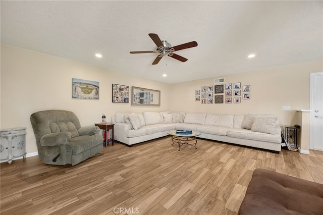 1219 N Van Buren St, Placentia, CA 92870 - living area featuring a ceiling fan, light wood finished floors, and recessed lighting